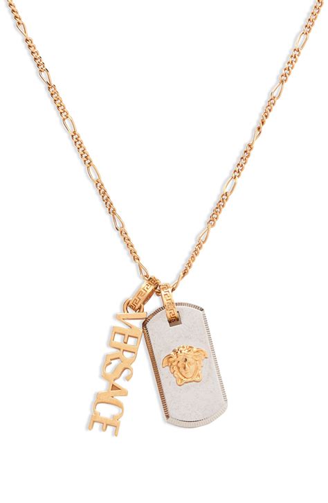 Versace Men's Medusa Dog Tag Logo Pendant Necklace.